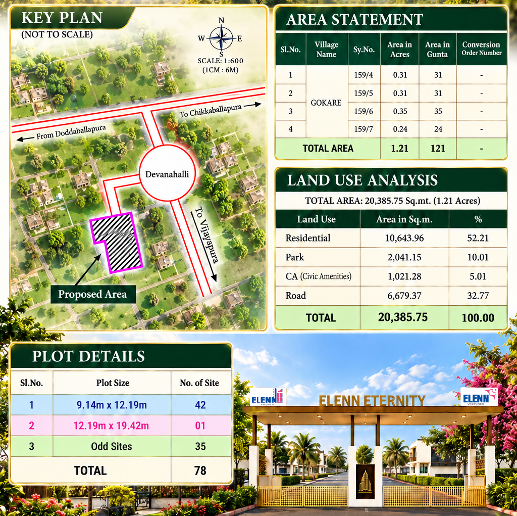 Elenn Eternity key plan, area statement, land use analysis and plot details